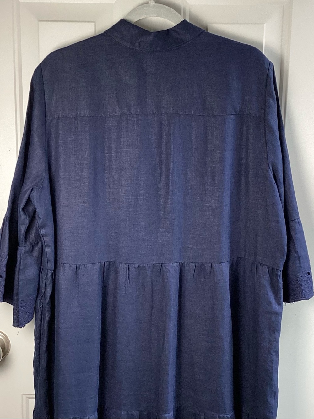 Chico’s 100% Linen Midnight Navy Button-Front Tiered Maxi Dress - Picture 6 of 10